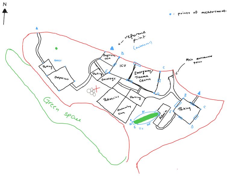 Hand drawn concept sketch of the hospital department layout